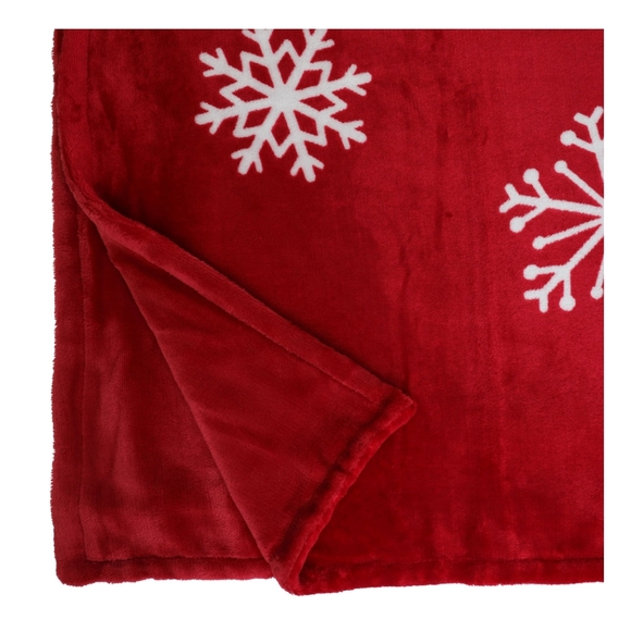 Red Soft Blanket with Snowflakes - Picture 4 of 14
